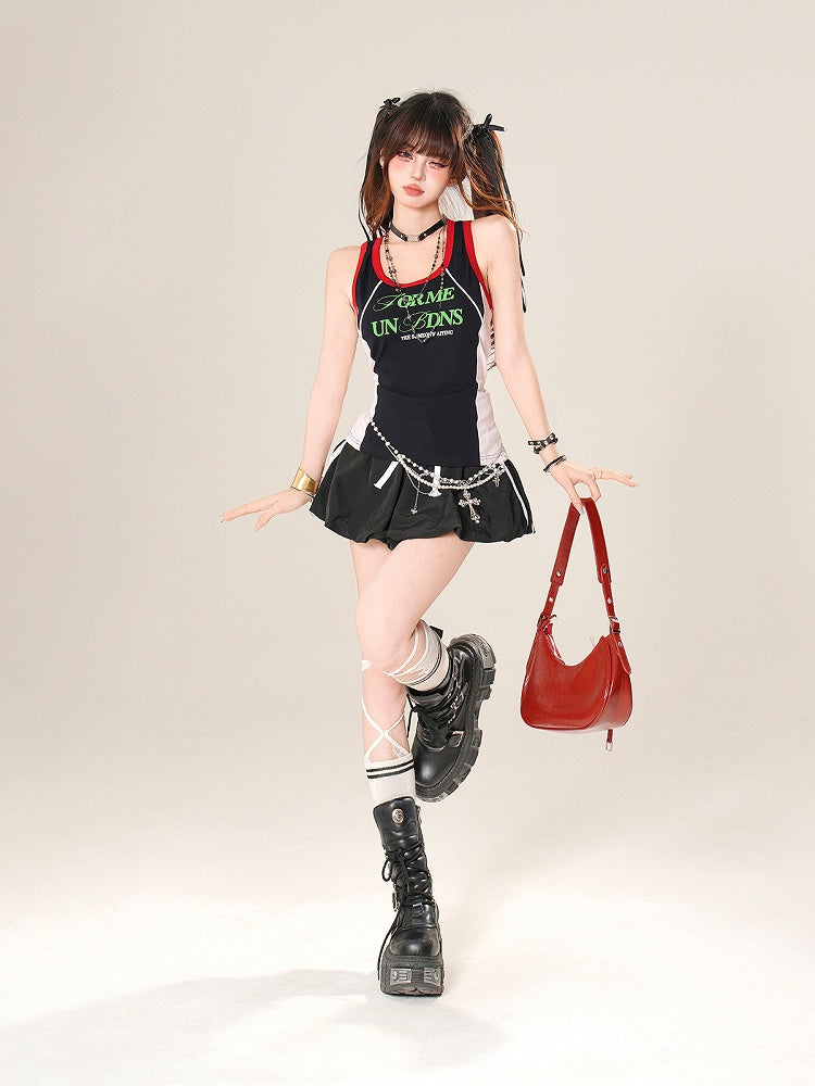 Bubble Skirt Black Drawstring Waist Mini