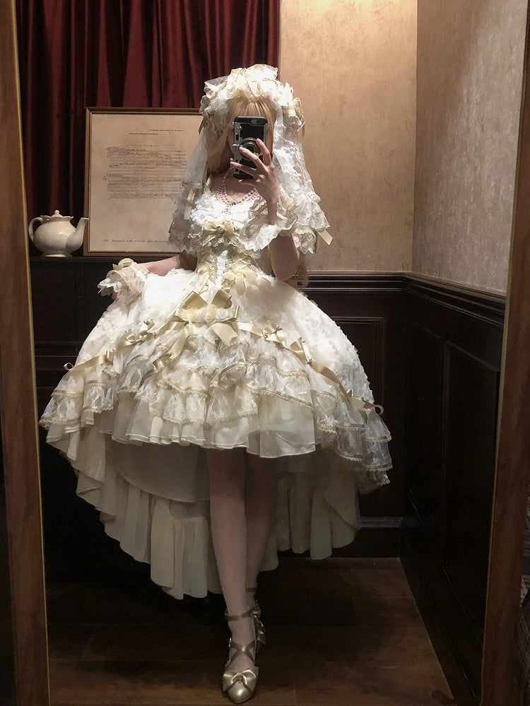 Golden Skirt High-low Corset Dress Lolita Waist with Hanayome Hime Layered
