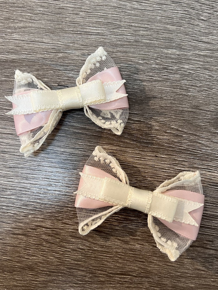 Apricot and Pink Hairclip Bowknot