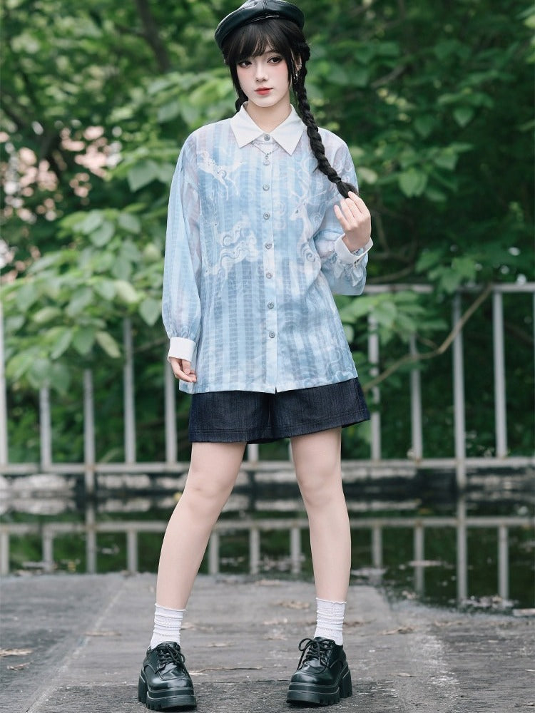 Black Denim-Effect Wide-Leg Shorts with Detachable Chinese Style Embroidered Ribbon - Quirky Hut