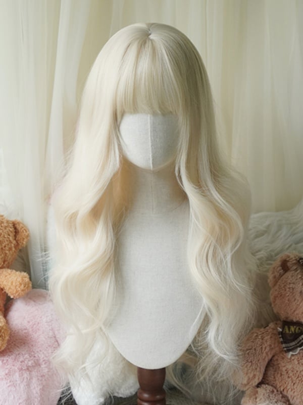 Hellblonde, gewellte Unterbrustperücke mit Pony