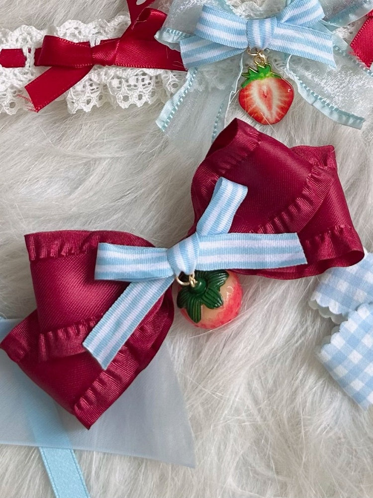 Strawberry with Hairclip Bowknot Charm Red Blue