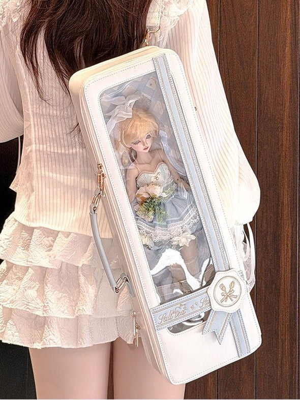 Kawaii 1/4 Scale BJD Bag with Transparent Window and Embroidered Accents - Salt Tea