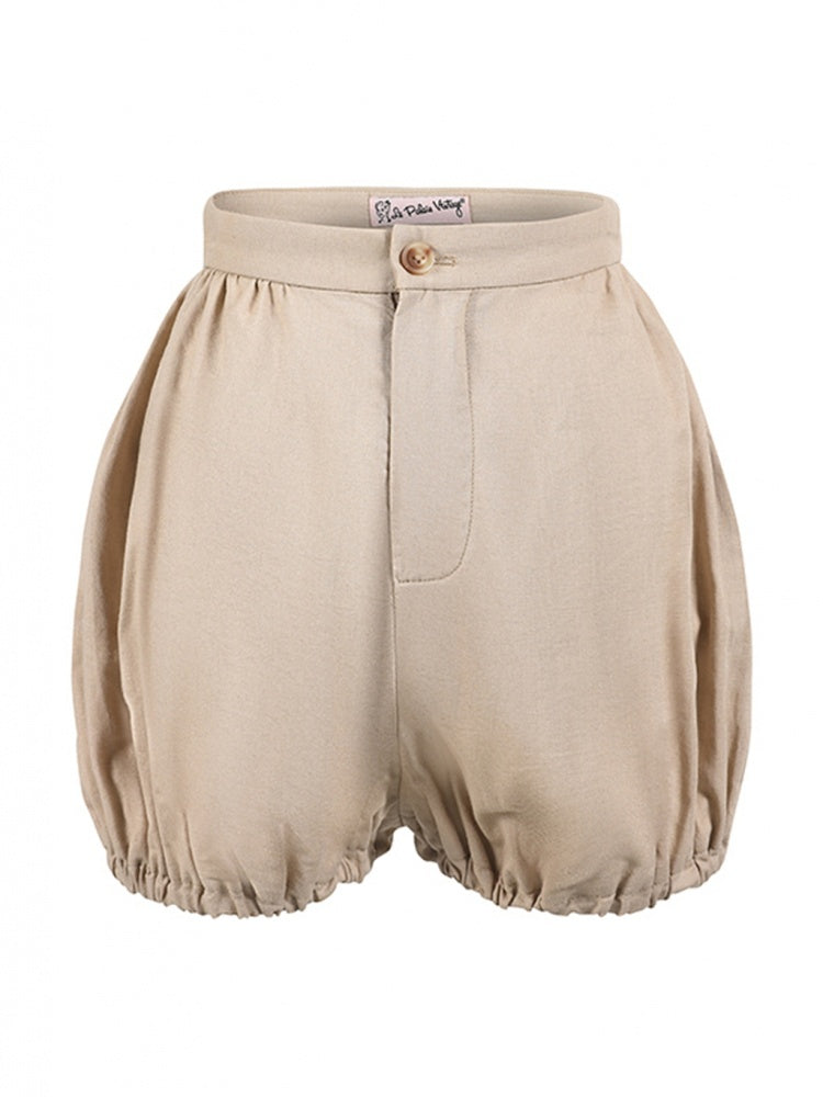 Vintage Khaki Puffshorts mit hoher Taille