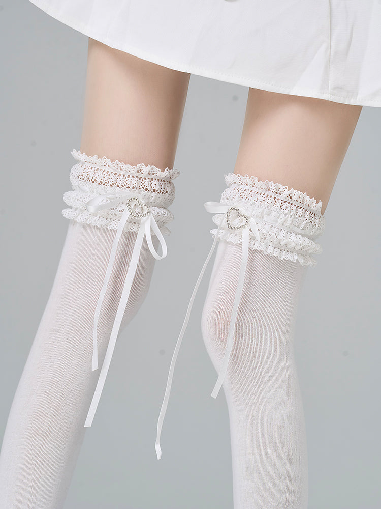 Stockings Colors Rhinestone Bow Decoration Heart 4 Lace