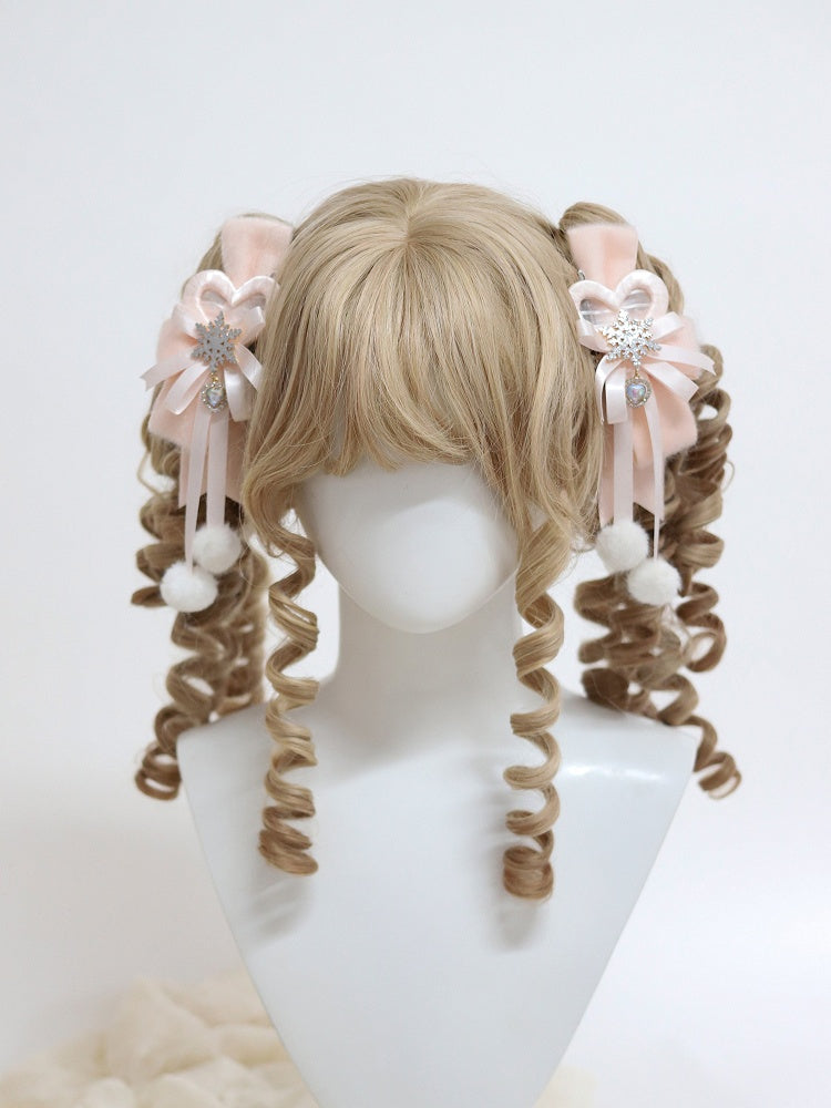 Pink) Heart Clip Snowflake Purple (Pastel Winter Hair Set