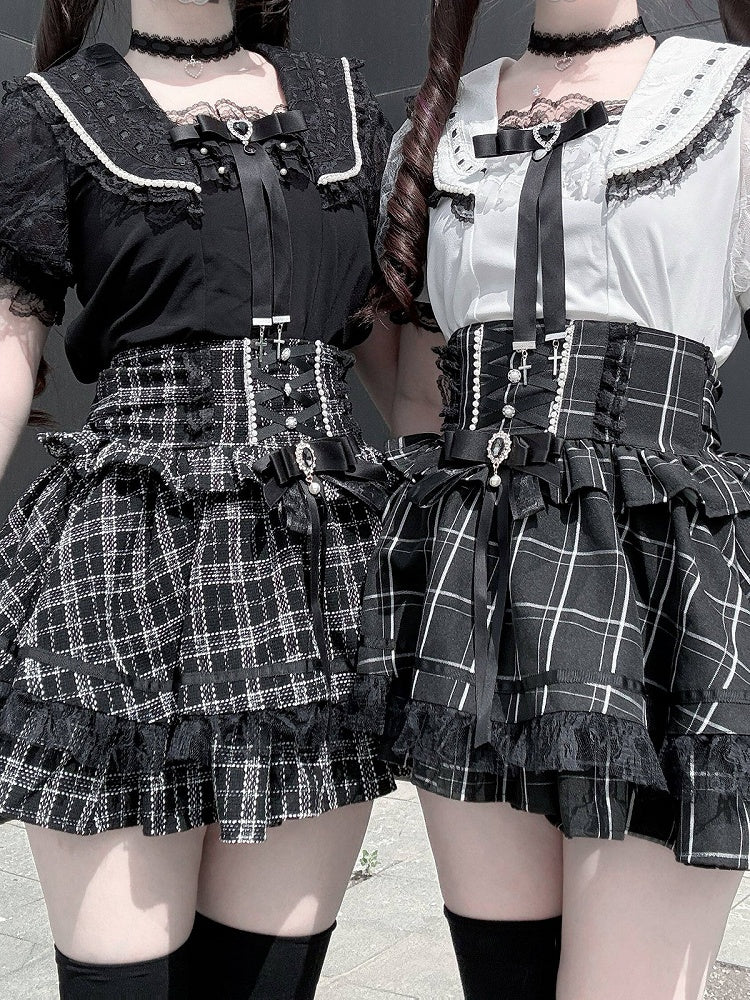 Black Jirai Kei Sailor Collar Blouse with Choker Set - Virtual Paradise