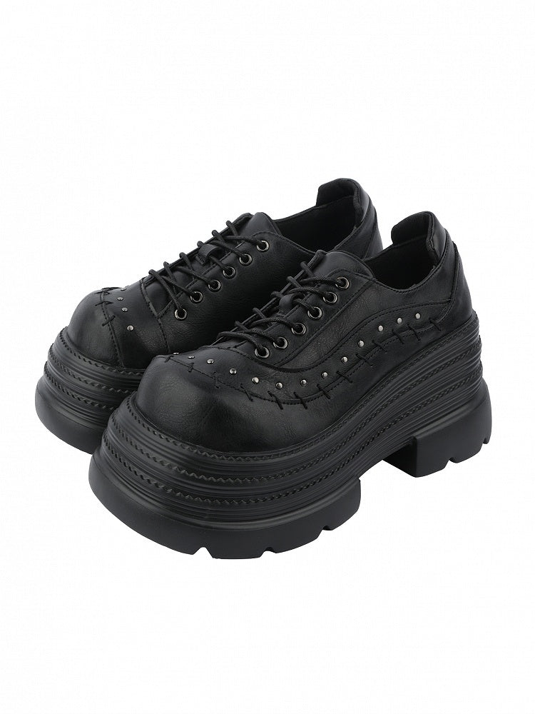with Platforms Details Black Stitched Decor Gothic Studs