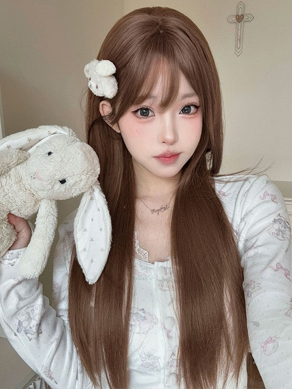 73CM Pony Gerade Braune Perücke Länge Mit Luft