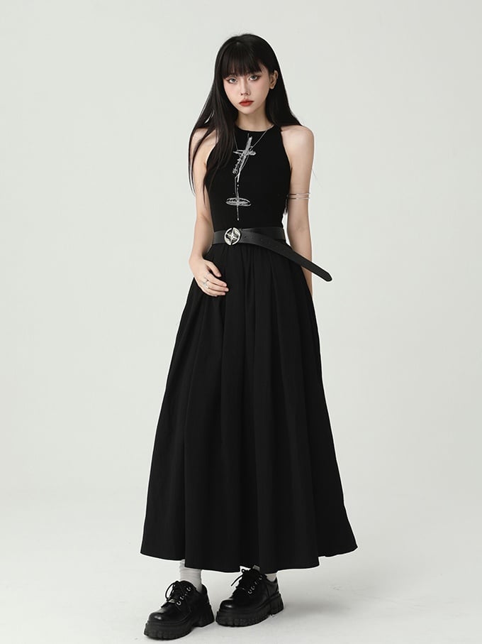 Gothic Black Round Neck Cross Sleeveless Dress