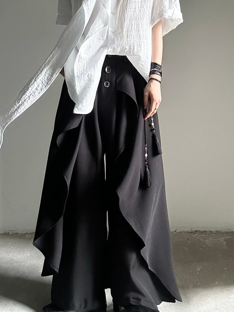Lolita Ouji Skirt Waist Black Design with Asymmetrical Wide-Leg Pants