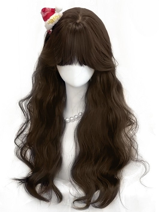 With Wavy Tea/Brown 60CM Black Wig Length Bangs