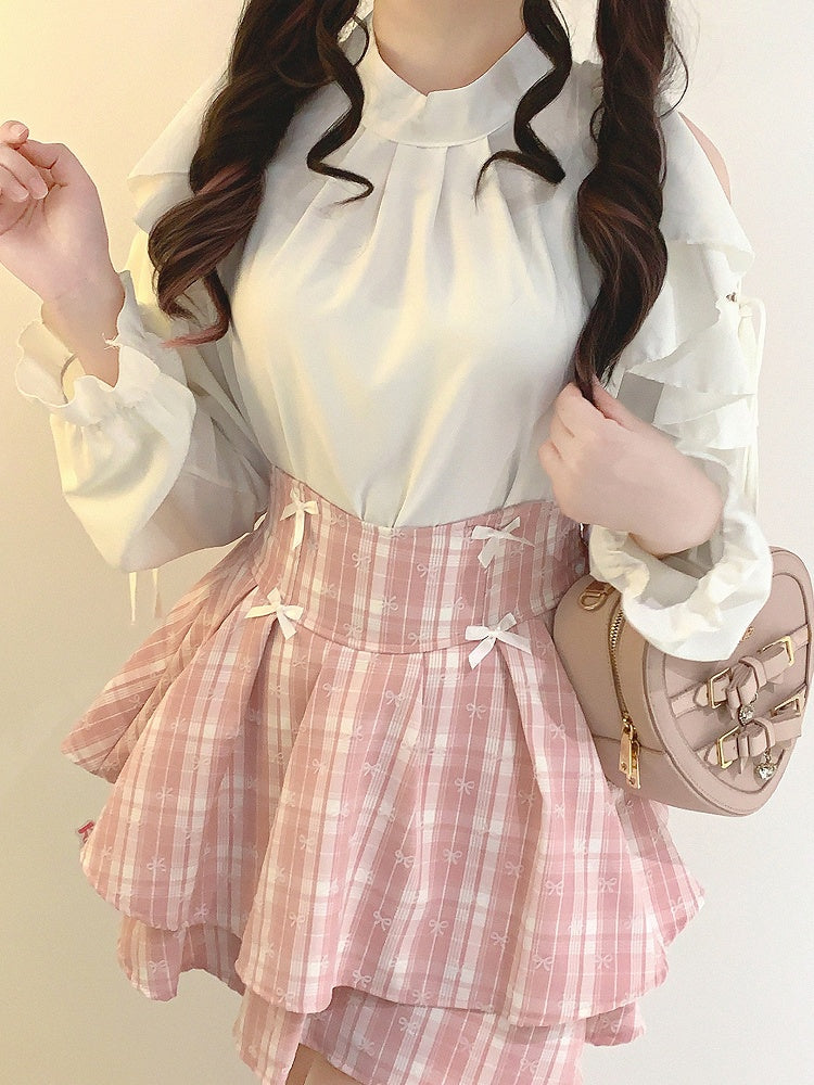 Kei Chiffon | Blouse Cut-Out Flounce Shoulder Seiso Style Jirai