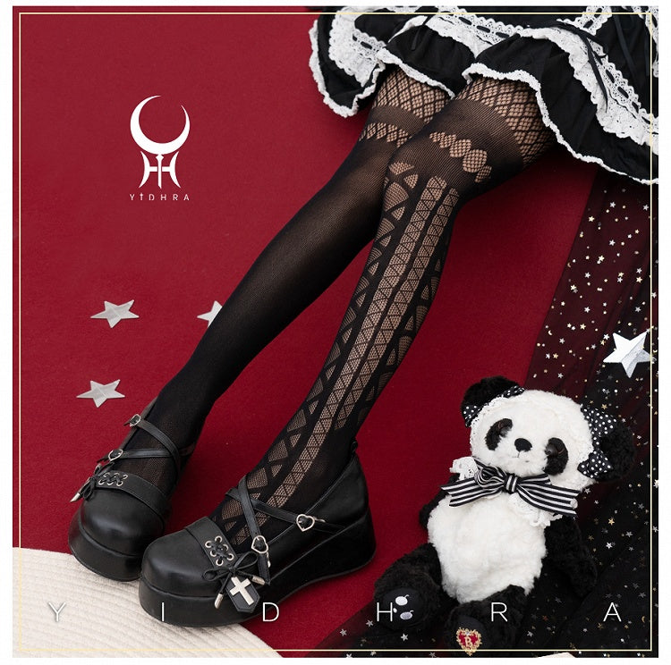 Schwarze Gothic-Lolita-Strumpfhose mit asymmetrischem Design