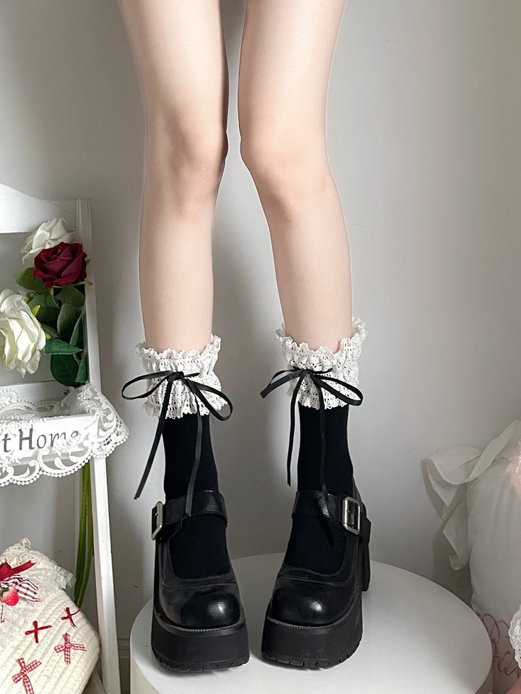 Calf Options Sweet Ribbon 6 Lace-Trimmed Socks Bow