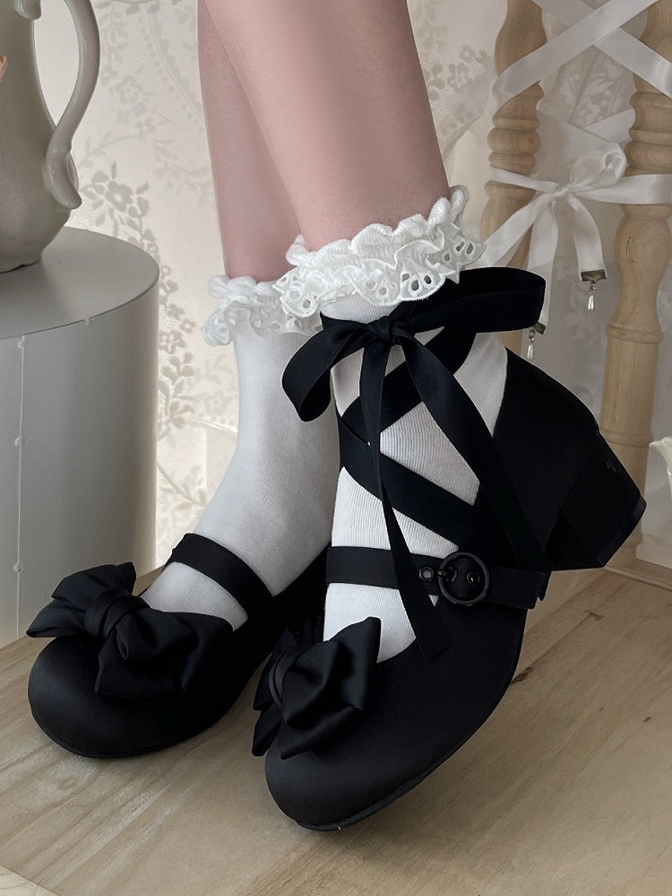 Bow Lolita Mary Top - Shoes Lace-up Ankle Round Elegant Black at Toe Jane