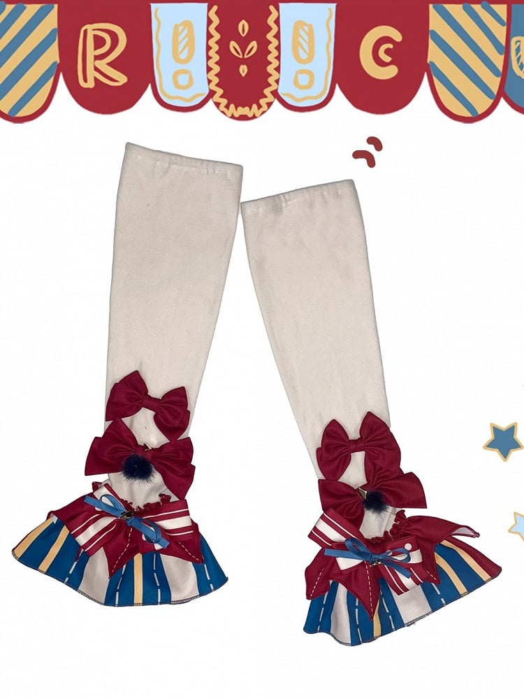 Lolita Red Sleeves Sweet Blue Bowknot and
