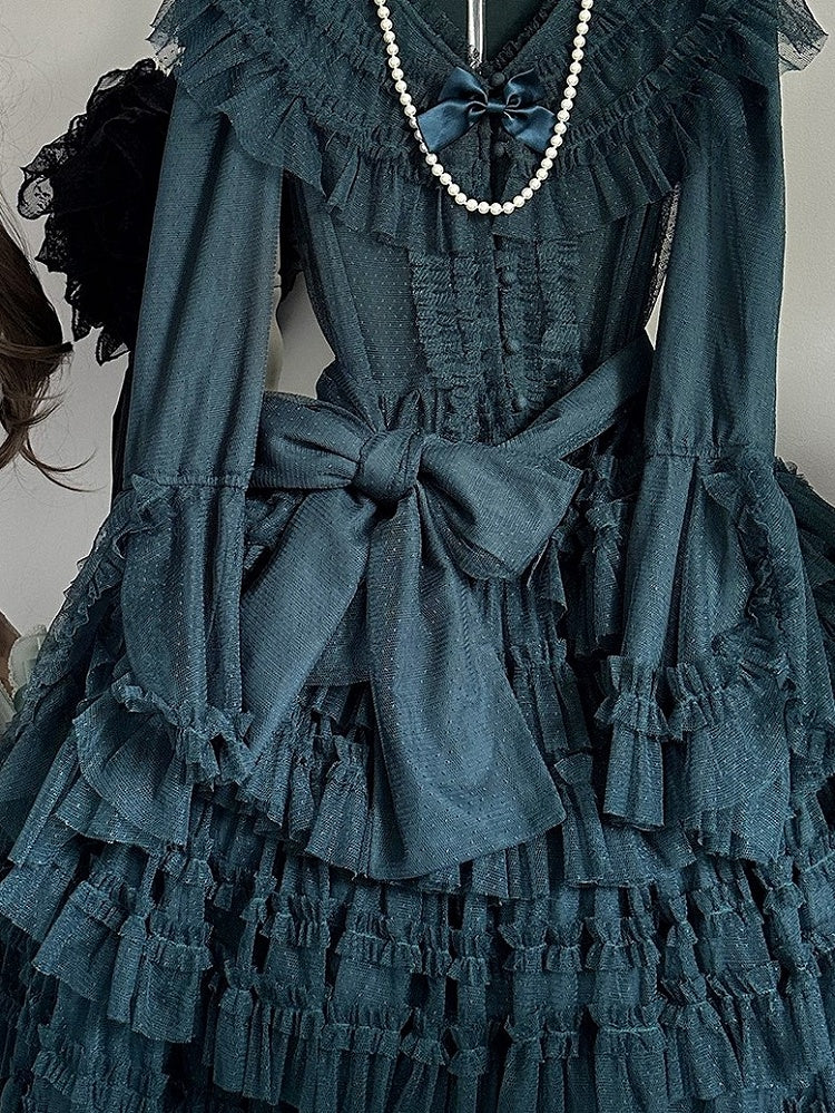 Lolita Grün mit Details Taillen-Gazegürtel Pink/Gelb/Grau/Dunkel