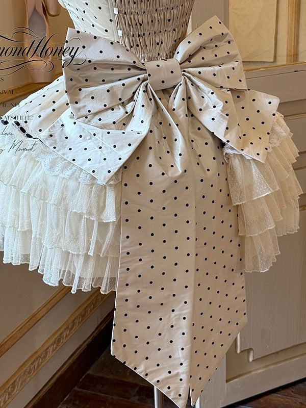 Pink White Lolita Big Bow Train with Polka Dot - Diamond Honey
