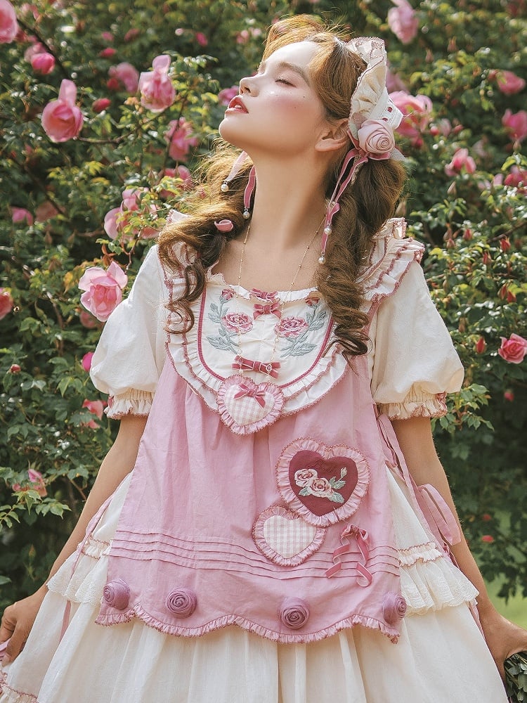 Rose Checkered Heart-shaped Pendant Sweet Lolita Necklace - Bodhi Original Design