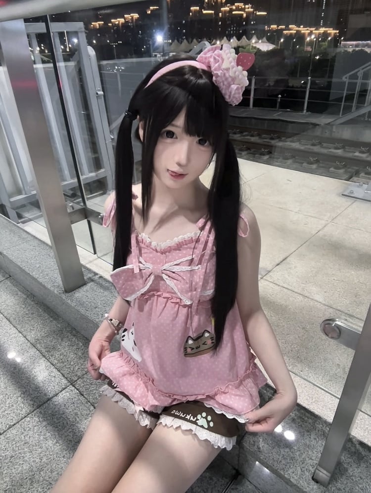 Paw Kitten Brown Cat Shorts Prints Trim with Lace and