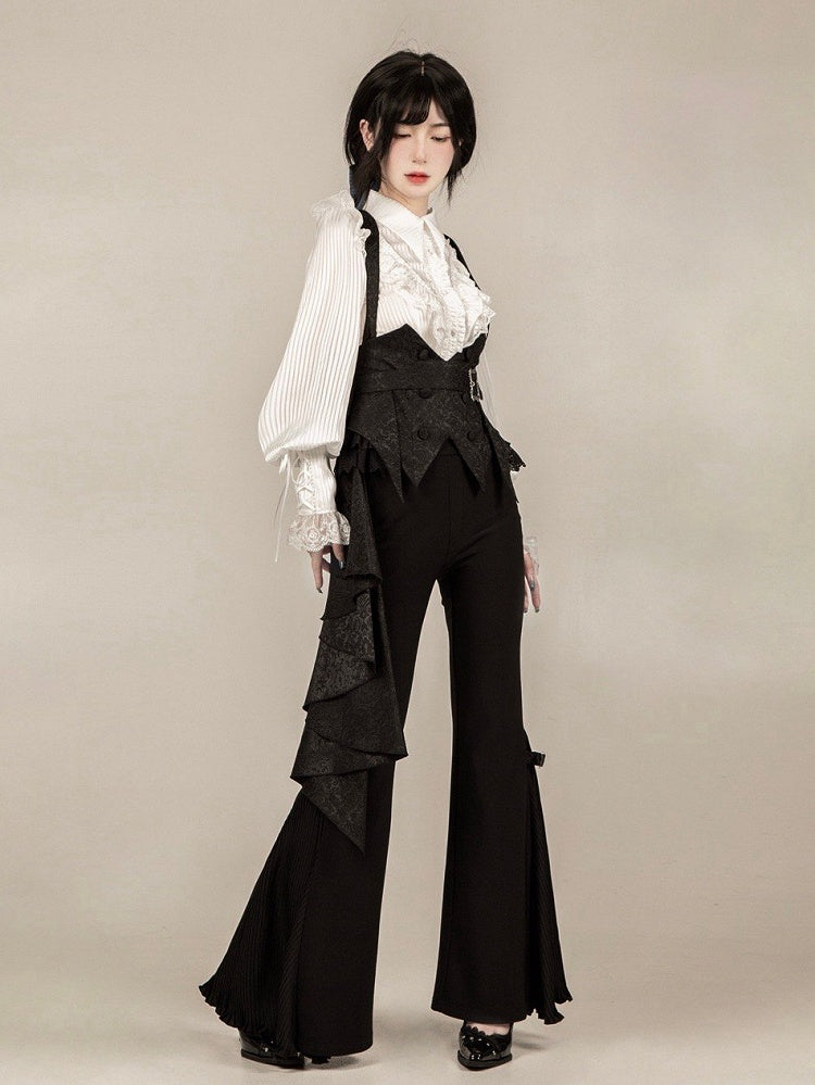Gothic - Pants Belt with Straps Set + Blue Flared Lolita Ouji Corset Bowtie Black Boned