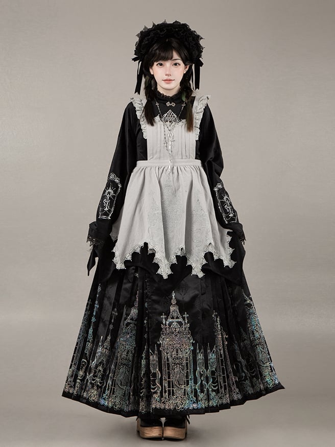 Apron Lolita Gray Embroidery Candelabra Gothic