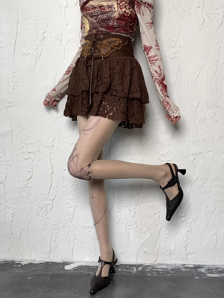 Bowknot Y2K Wasteland Nude Print Tights Tattoo Punk