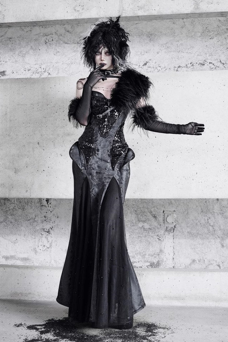 Black Sleeveless Print Stitching Slim Gothic Jsk Dress