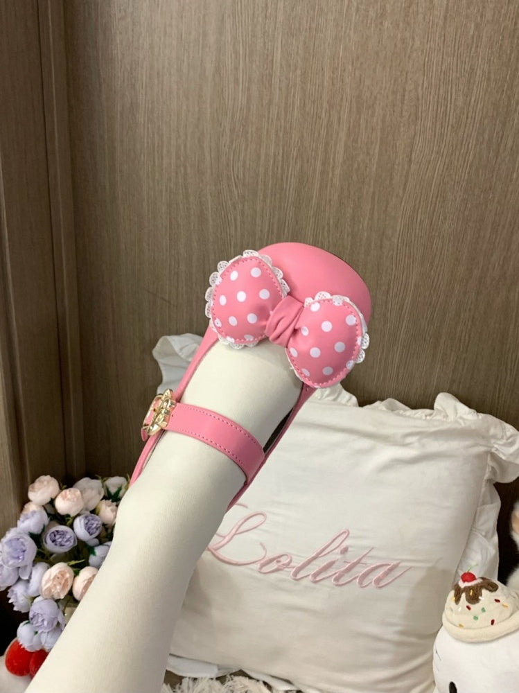 Lolita Shoes Deep Toe Heel Sweet Round 2cm/4cm Mary Accents with Pink Jane Bow
