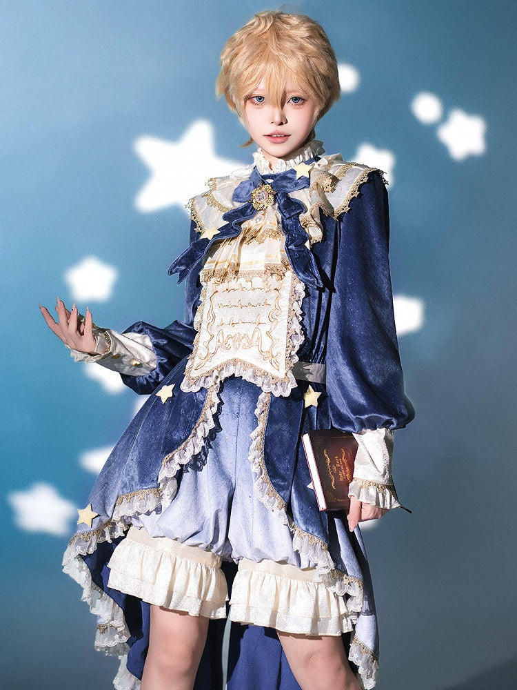 Ouji Accents Velvet Star Shimmering + Top Bloomer Shorts with Lolita Blue Split-Tail