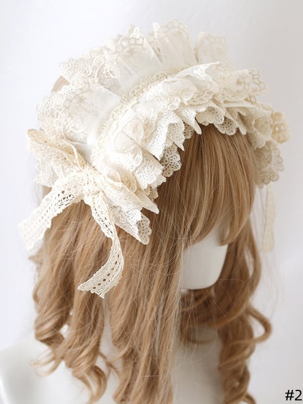French-Style Lace - Beige Hairband Elegant 2 Styles Available Bowknot