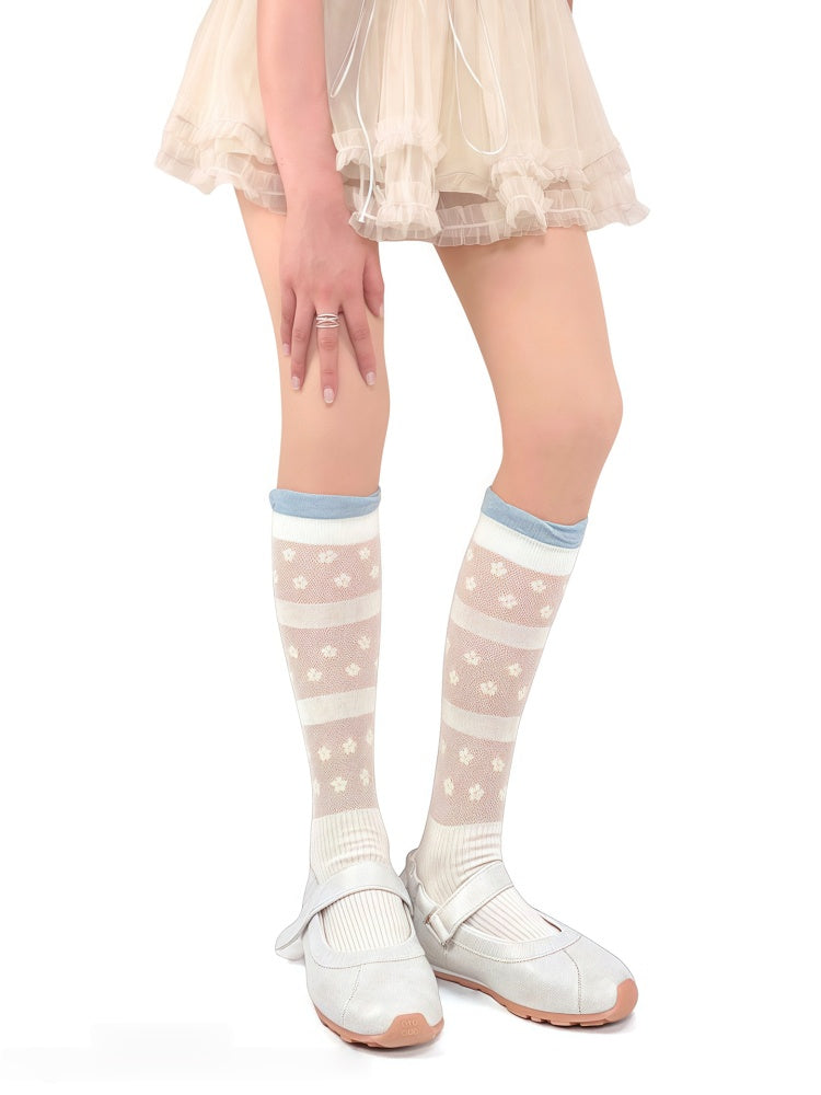 Mesh Floral 3 Breathable Pattern Calf Socks Colors
