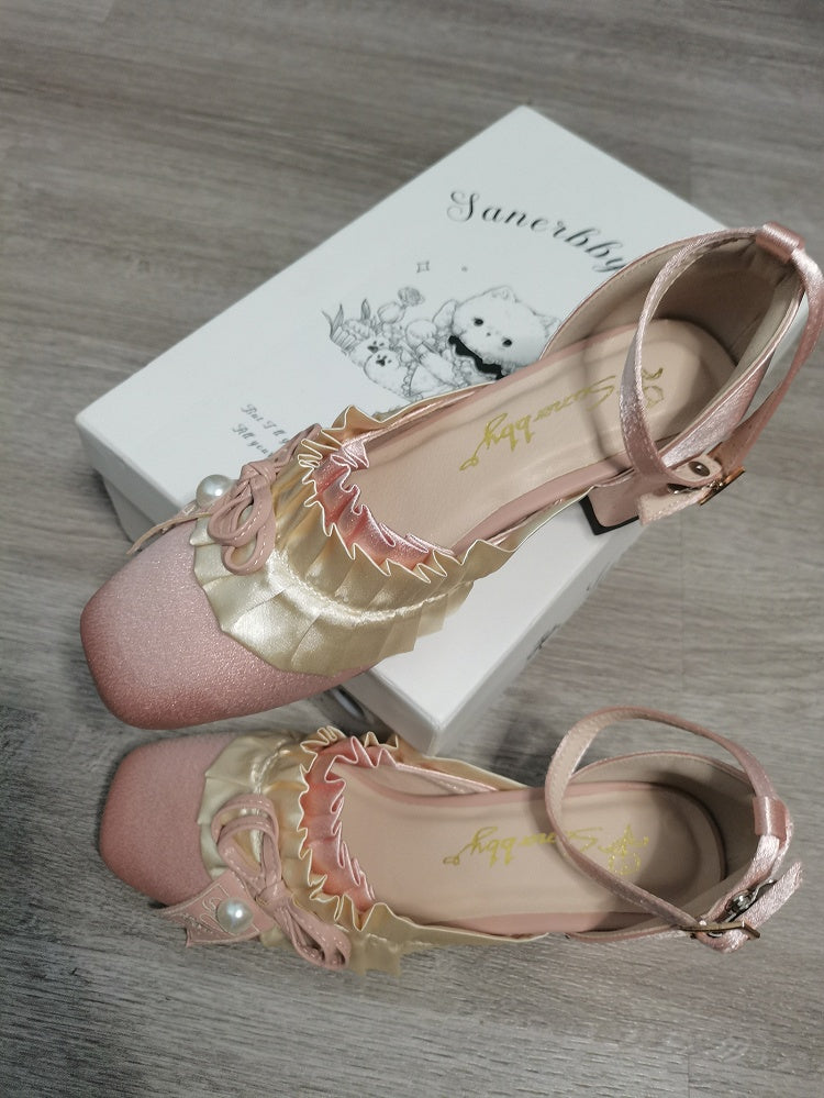 Lolita - Bow Mid-heel Sophisticated Layered Sandals Details Light Gather Pink Detachable