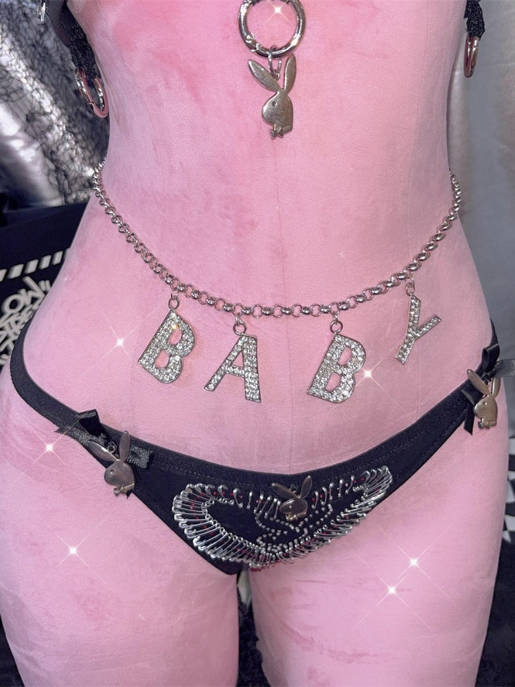 レターラインストーンデザインパンクウエストチェーン