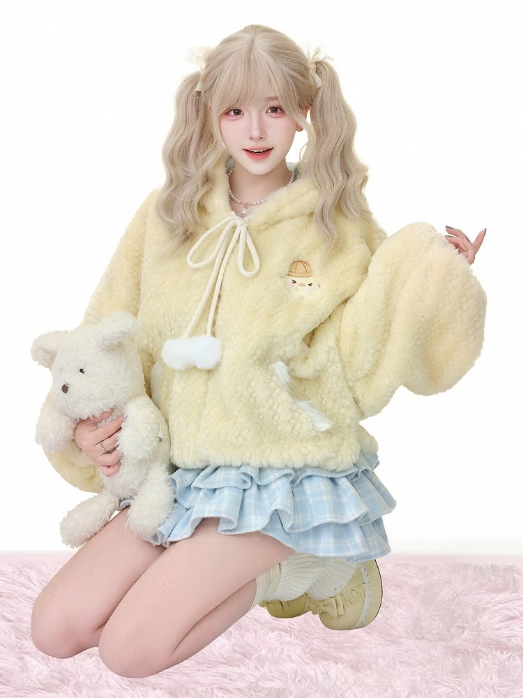 with Chick Jacket Hoodie Embroidery Kawaii Yellow