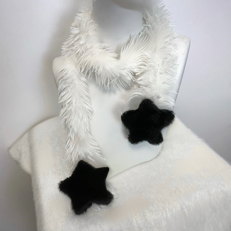 Black and White Detachable Stars Plush Scarf