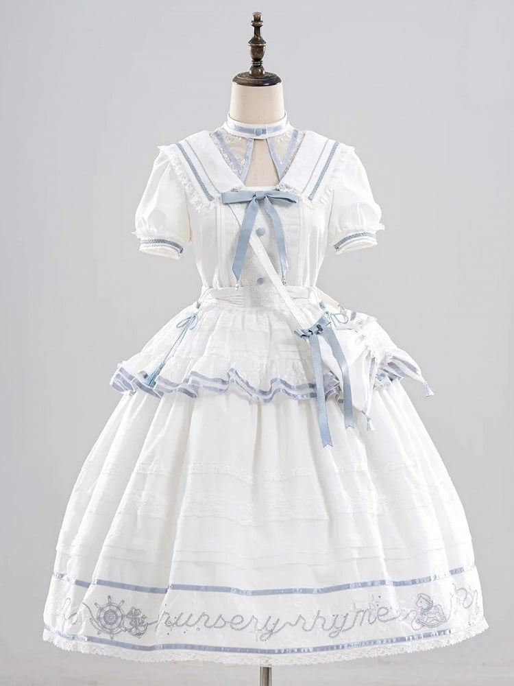 Ivory and Azure Bow Sailor Shoulder Bag - Honey Machine
