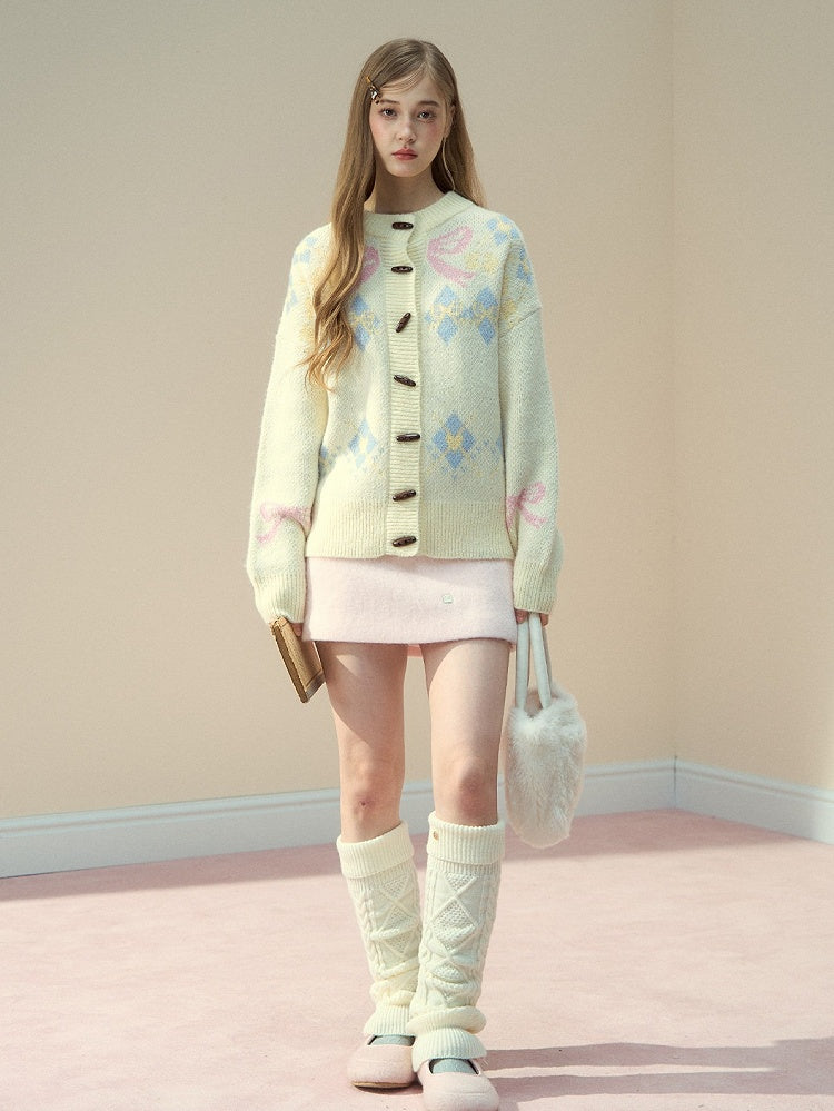 Knit Bow Vintage Pattern with Sweater Butterfly Beige