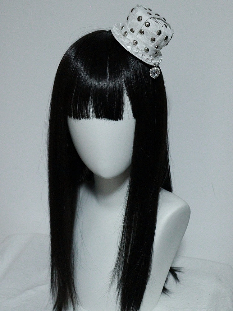 Lolita mit Strass-Hut-Charme Weiß Gothic Mini