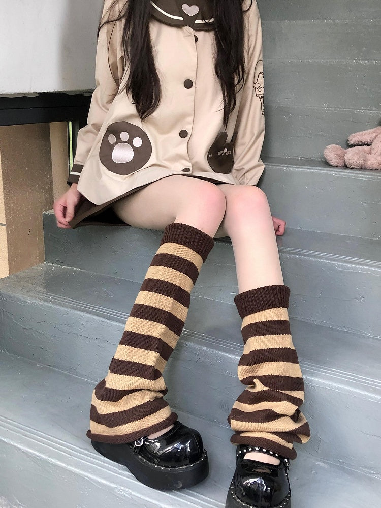 Designed Leg Punk Striped Loose Warmers