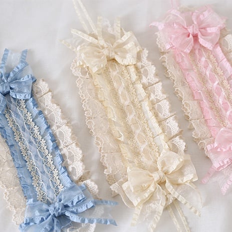 Lace Hairband Beige Bowknot Sweet Light Pink / Blue Lolita