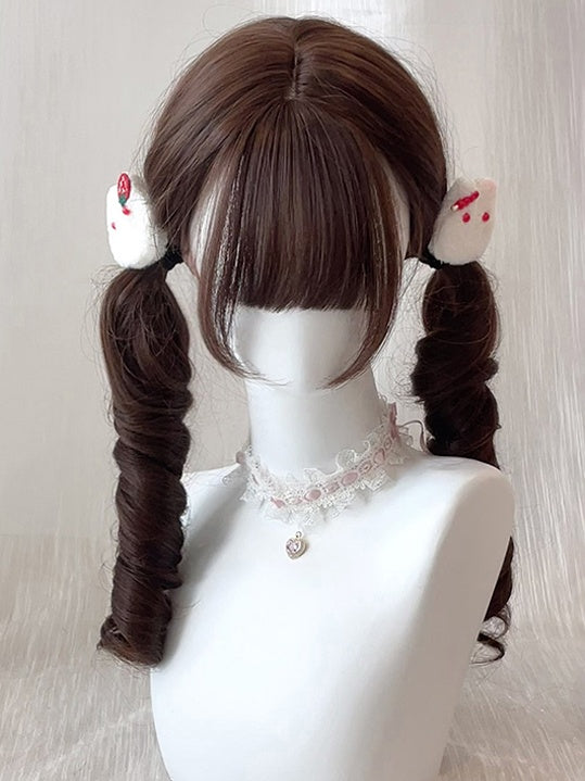Chestnut Bangs Double Full Brown 50CM with Wig Ponytail Curly