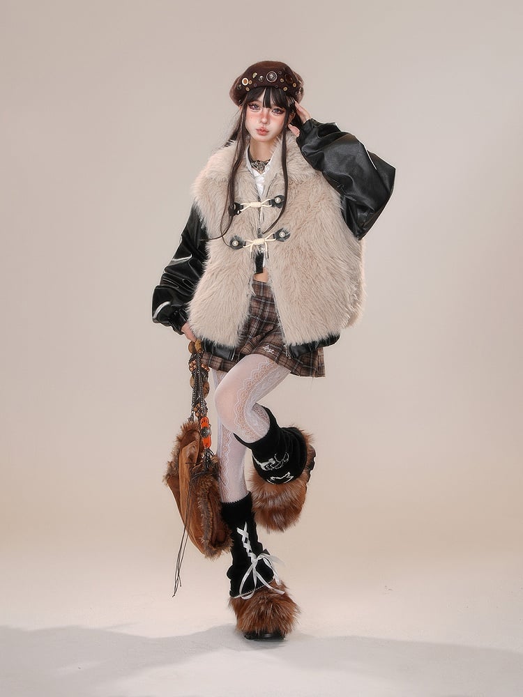 カーキフェイクファージップジャケット