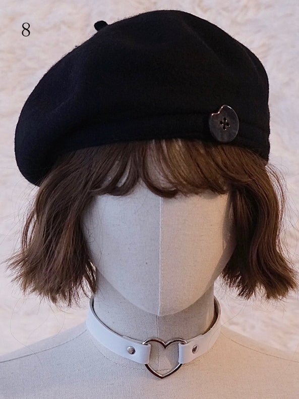 Black Button Decorated Hat Beret