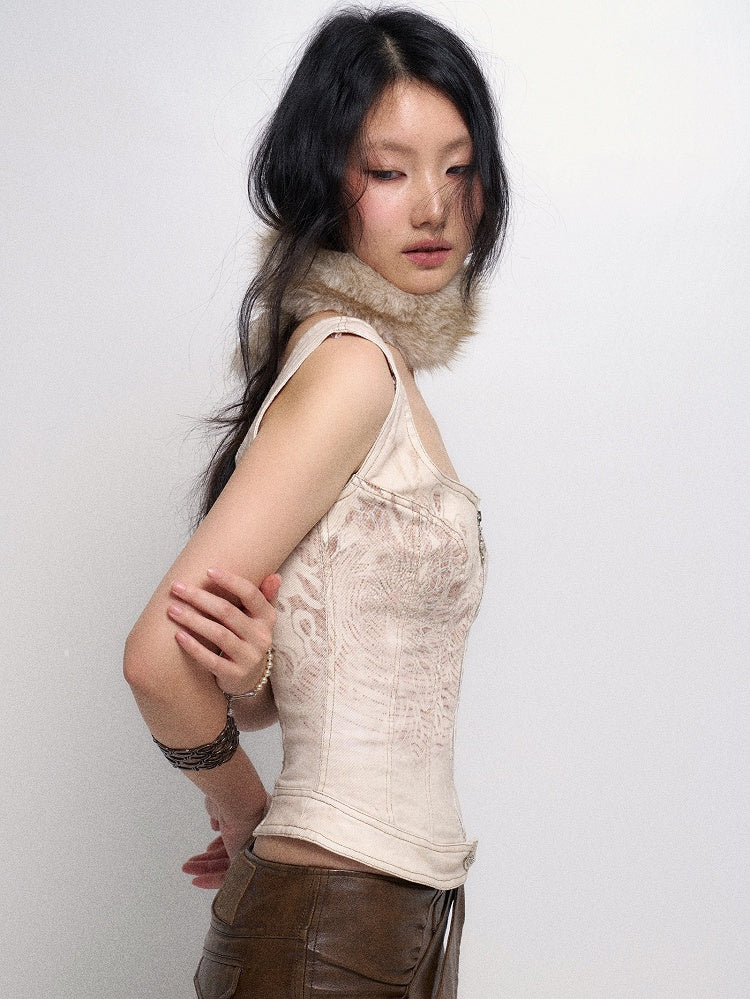 Plush Collar Beige - Cami Detachable Top Light