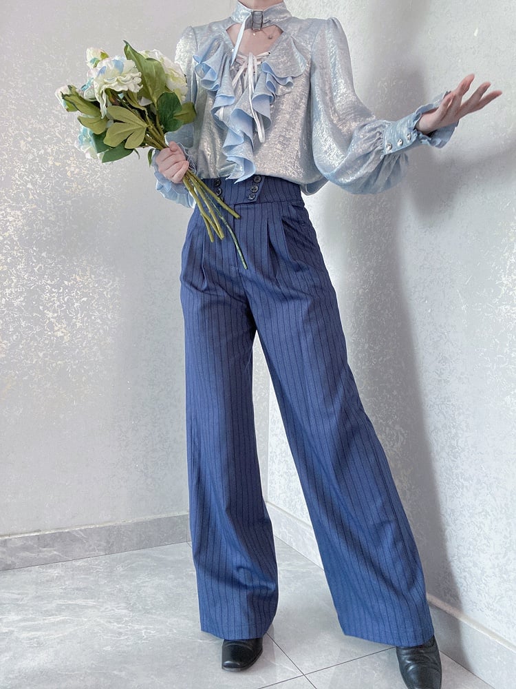 Striped Fabric Lolita Pants Blue Dark Ouji