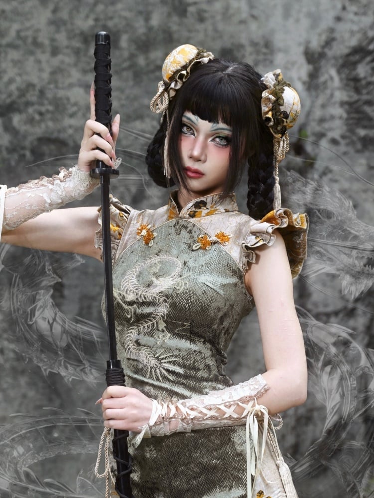 イエロータッセルのシノワズリヘアクリップヘッドピース