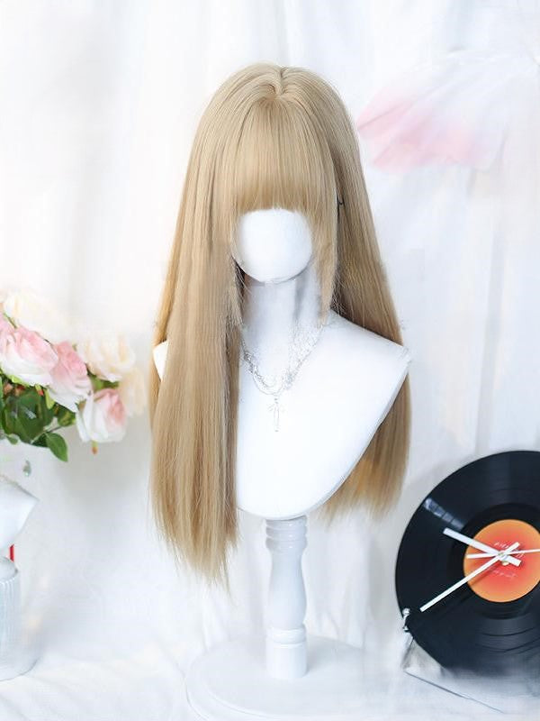 Bangs Straight Blonde Full Bust Wig Length Above With Light