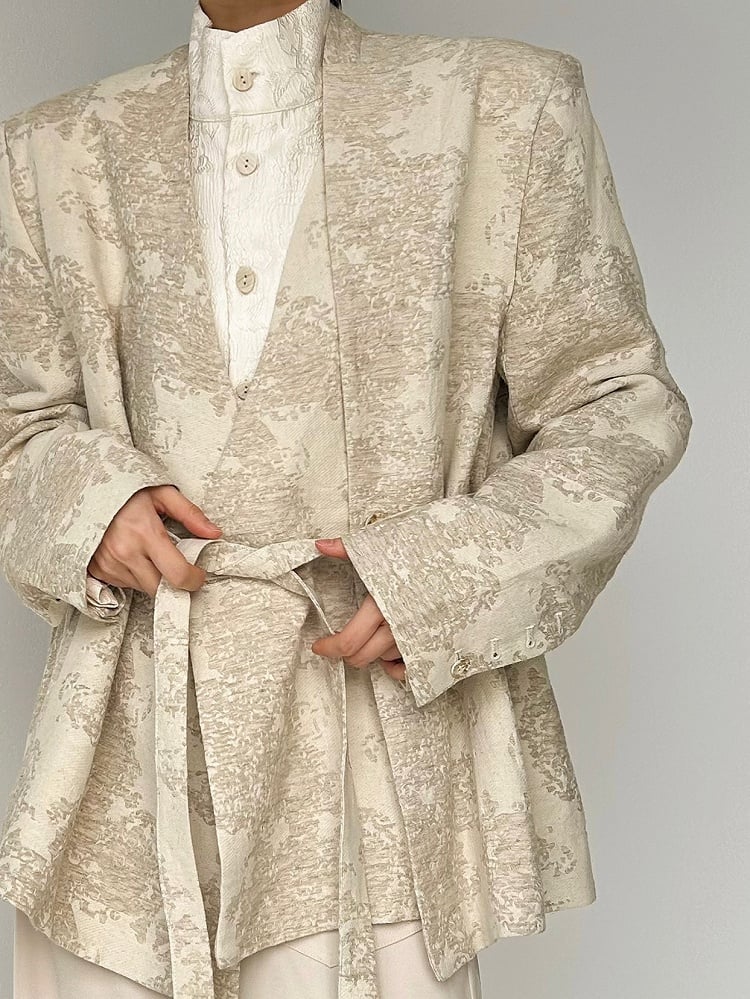 Mandarin Floral Embroidery Shirt Long-Sleeve Collar with Lolita Apricot Ouji